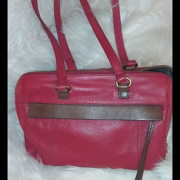 Red leather Fossil satchel bag with storage bag - Picture 1 of 3